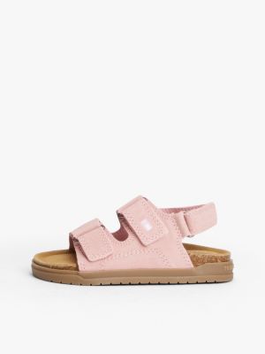 rosa veloursleder-sandale mit klettverschluss für mädchen - tommy hilfiger