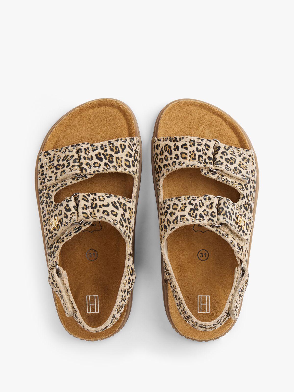 Suede Leopard Print Hook And Loop Sandals — Beige