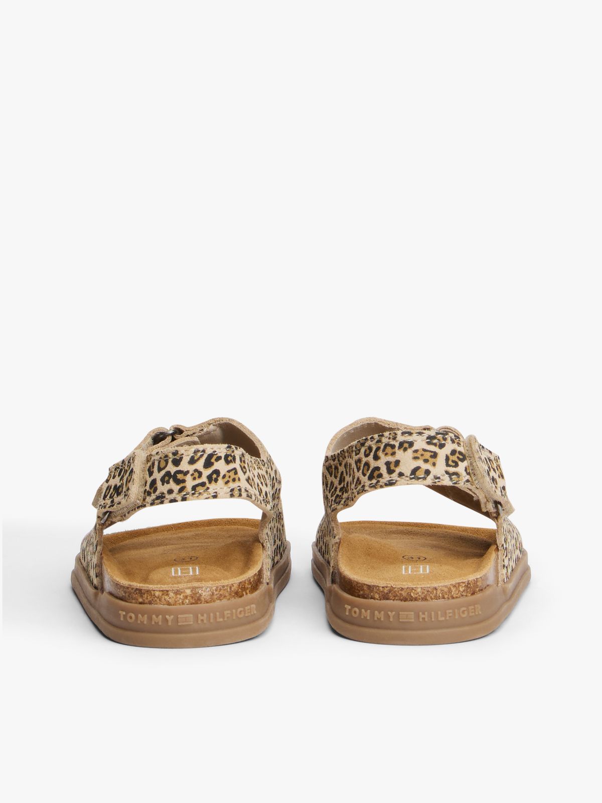Suede Leopard Print Hook And Loop Sandals — Beige