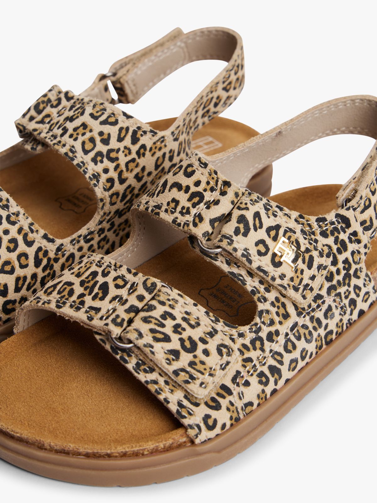 Suede Leopard Print Hook And Loop Sandals — Beige