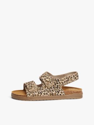 beige suede leopard print hook and loop sandals for girls tommy hilfiger