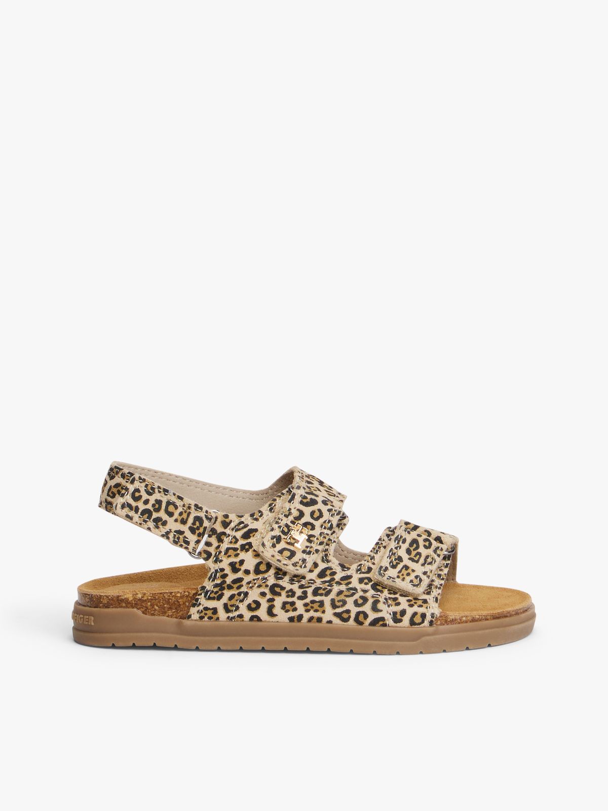 Suede Leopard Print Hook And Loop Sandals — Beige