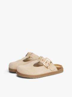 Suede TH Monogram T-Bar Mules — Beige 2