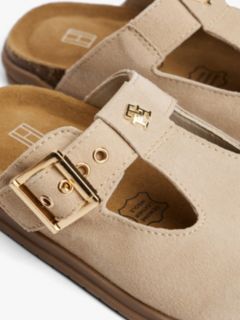 Suede TH Monogram T-Bar Mules — Beige 6