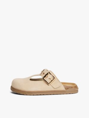 beige suede th monogram t-bar mules for girls tommy hilfiger