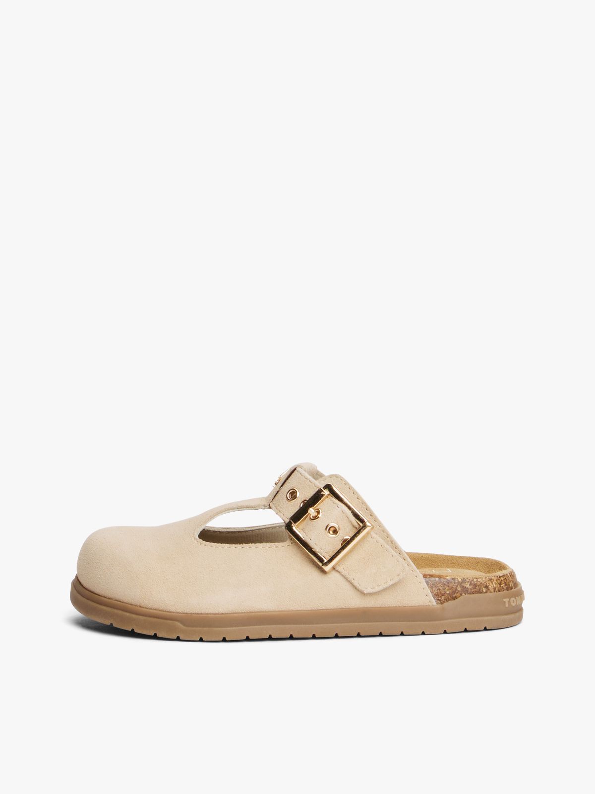 Suede TH Monogram T-Bar Mules — Beige