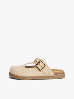Suede TH Monogram T-Bar Mules — Beige 7
