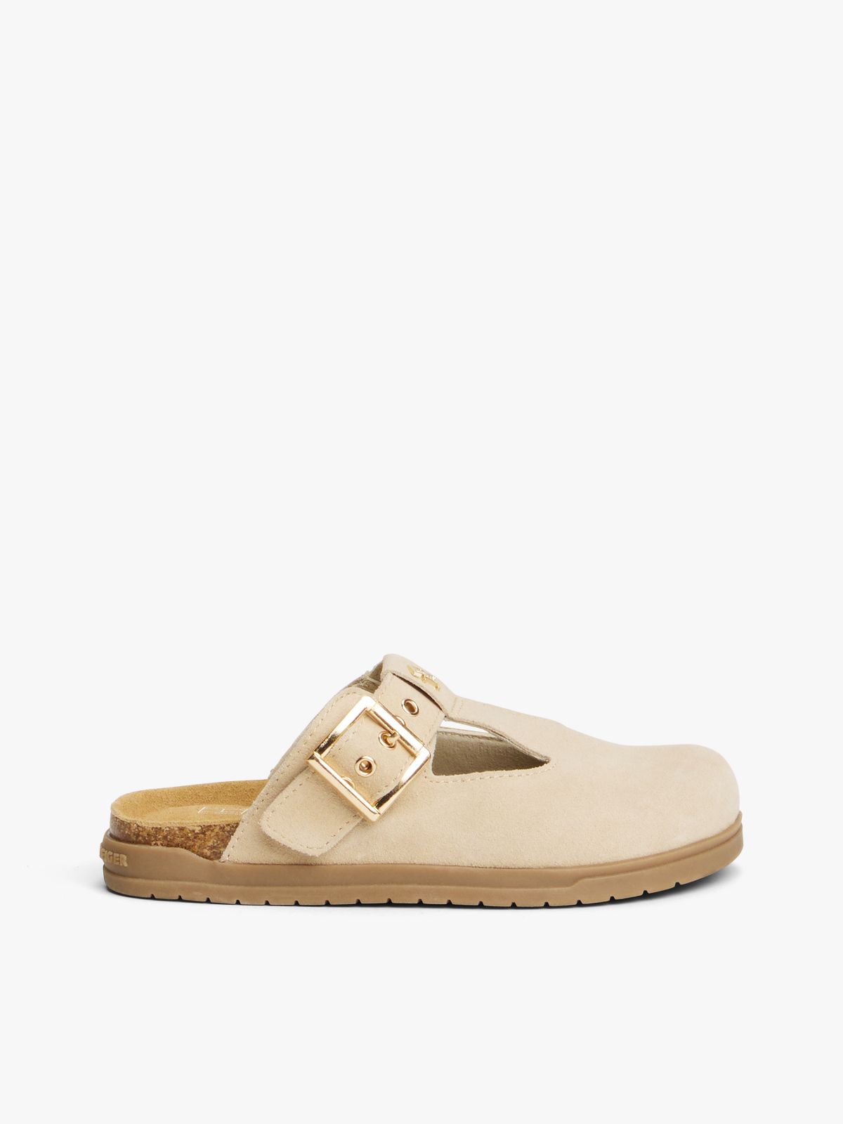 Suede TH Monogram T-Bar Mules — Beige