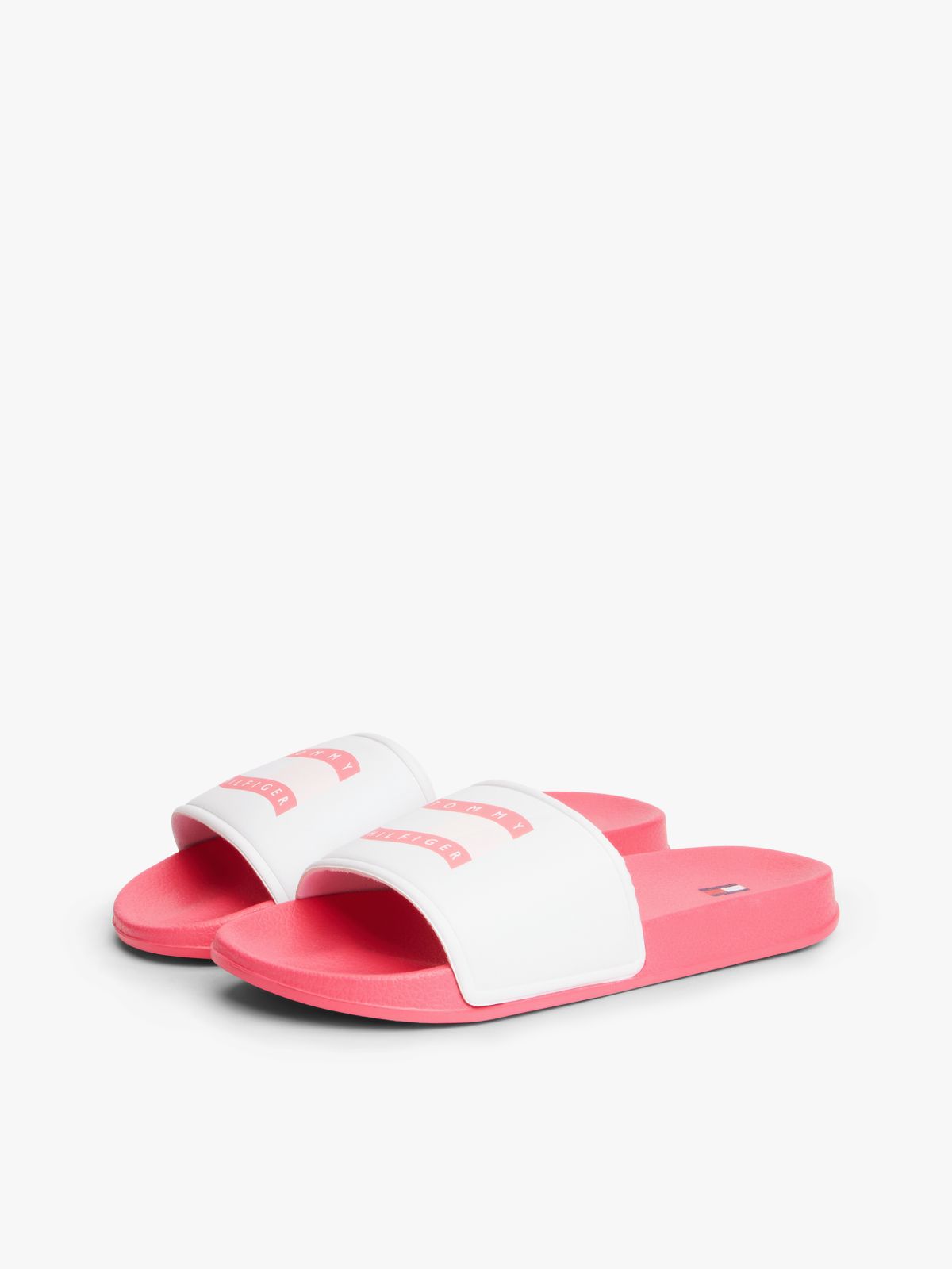 Wavy Flag Contoured Footbed Pool Slides — White