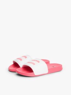 Wavy Flag Contoured Footbed Pool Slides — White 2