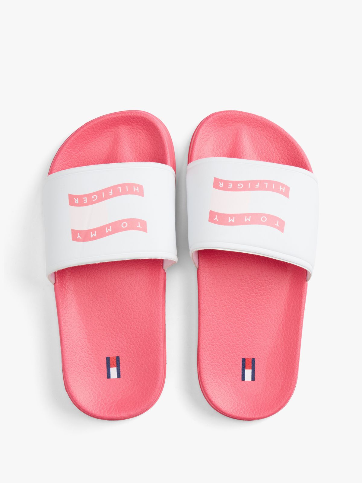 Wavy Flag Contoured Footbed Pool Slides — White