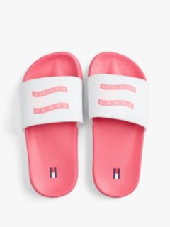 Wavy Flag Contoured Footbed Pool Slides — White 3