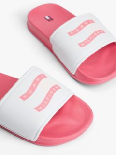 Wavy Flag Contoured Footbed Pool Slides — White 6