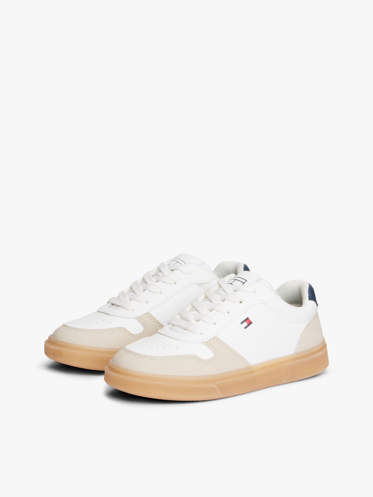 Flag Mixed Texture Trainers — Beige