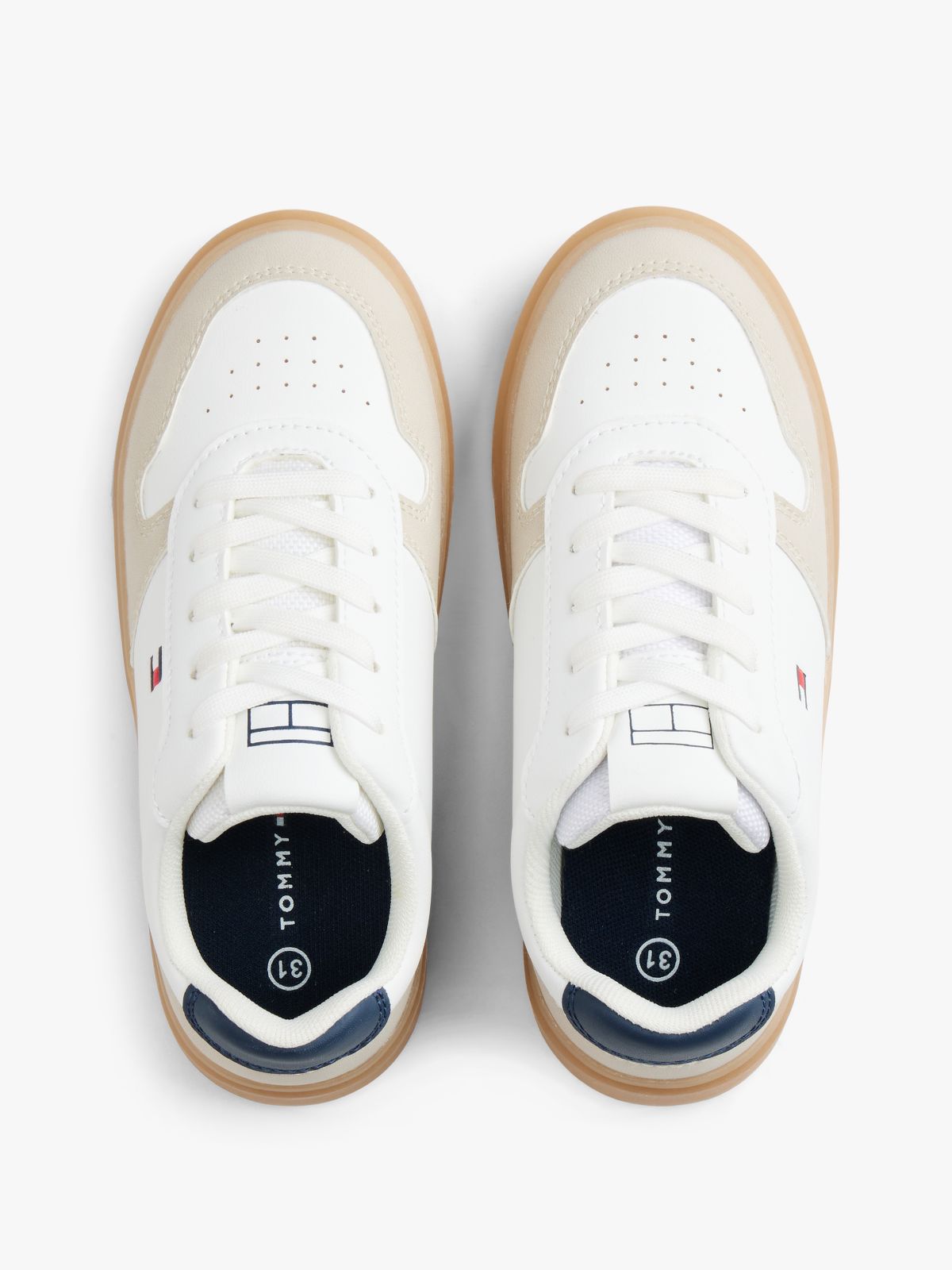 Flag Mixed Texture Trainers — Beige
