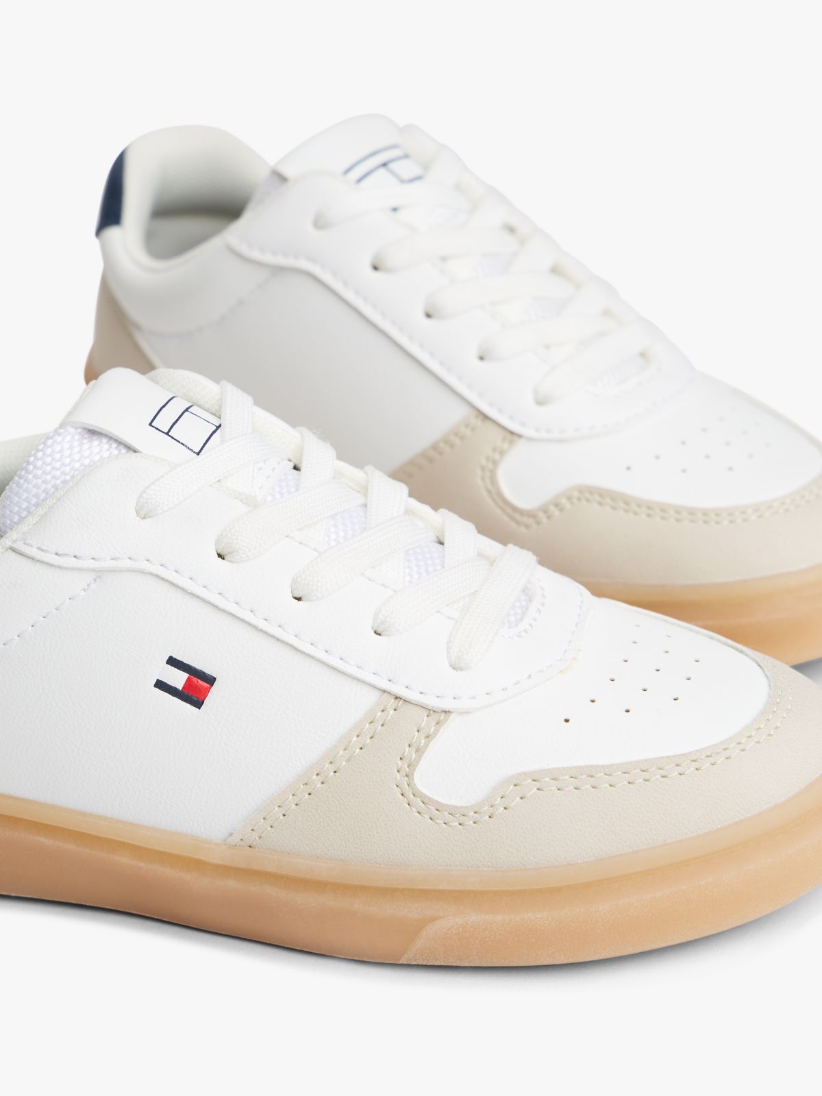 Flag Mixed Texture Trainers — Beige