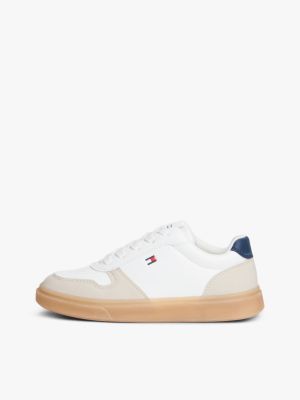 beige flag mixed texture trainers for kids gender inclusive tommy hilfiger
