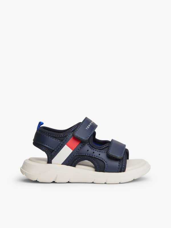 Flag Double Hook And Loop Sandals — Blue