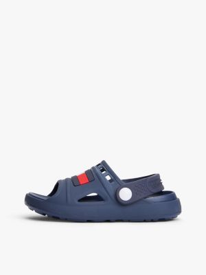 blue rubberised flag heel strap sandals for kids gender inclusive tommy hilfiger