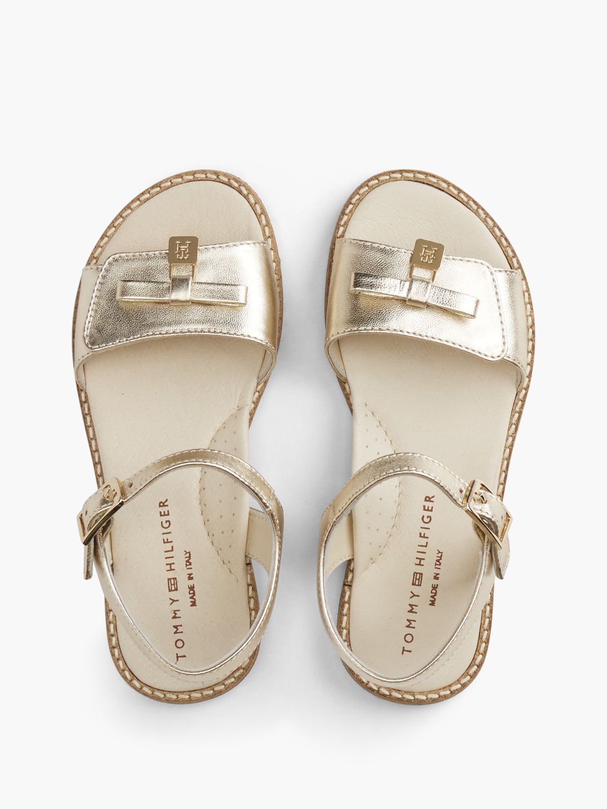 TH Monogram Metallic Leather Sandals — Gold