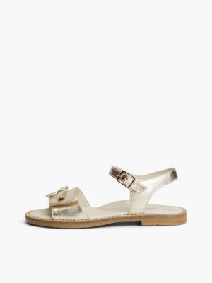 gold th monogram metallic leather sandals for girls tommy hilfiger