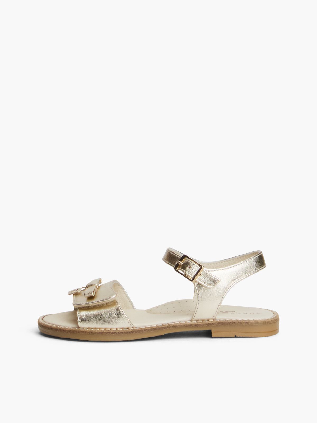 TH Monogram Metallic Leather Sandals — Gold