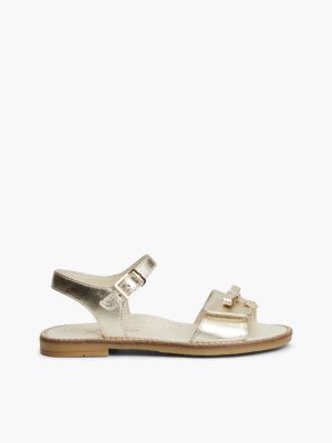 gold th monogram metallic leather sandals for girls tommy hilfiger