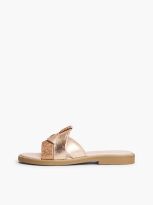 pink metallic glitter mules for girls tommy hilfiger