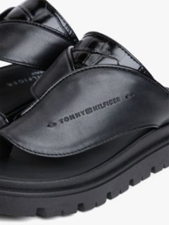 Embossed Leather Toe Post Cleat Sandals — Black 6