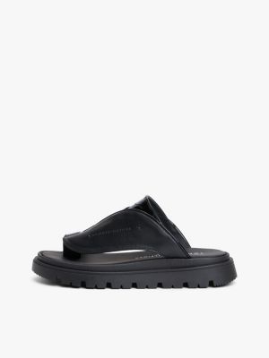 black embossed leather toe post cleat sandals for boys tommy hilfiger