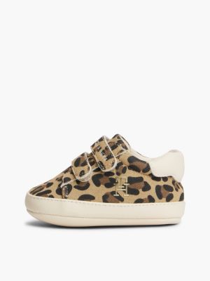 beige sneaker mit klettverschluss und leoparden-print für mädchen - tommy hilfiger