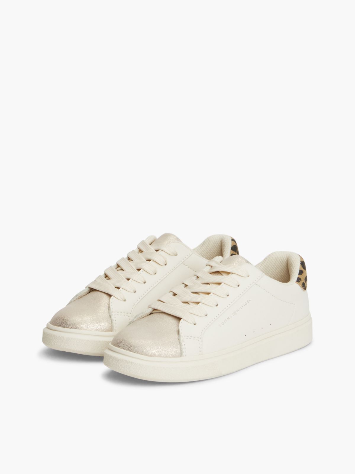Leopard Print Heel Metallic Trainers — Gold