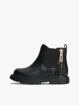 schwarz chelsea-boot mit reißverschluss und profilsohle für mädchen - tommy hilfiger