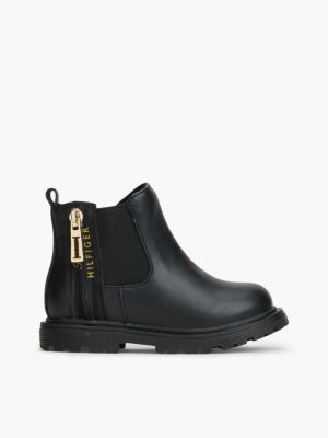 black chelsea-boot mit reißverschluss und profilsohle für mädchen - tommy hilfiger