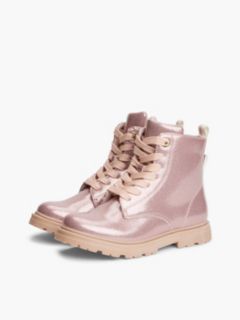 Patent Cleat Lace-Up Boots — Pink 2