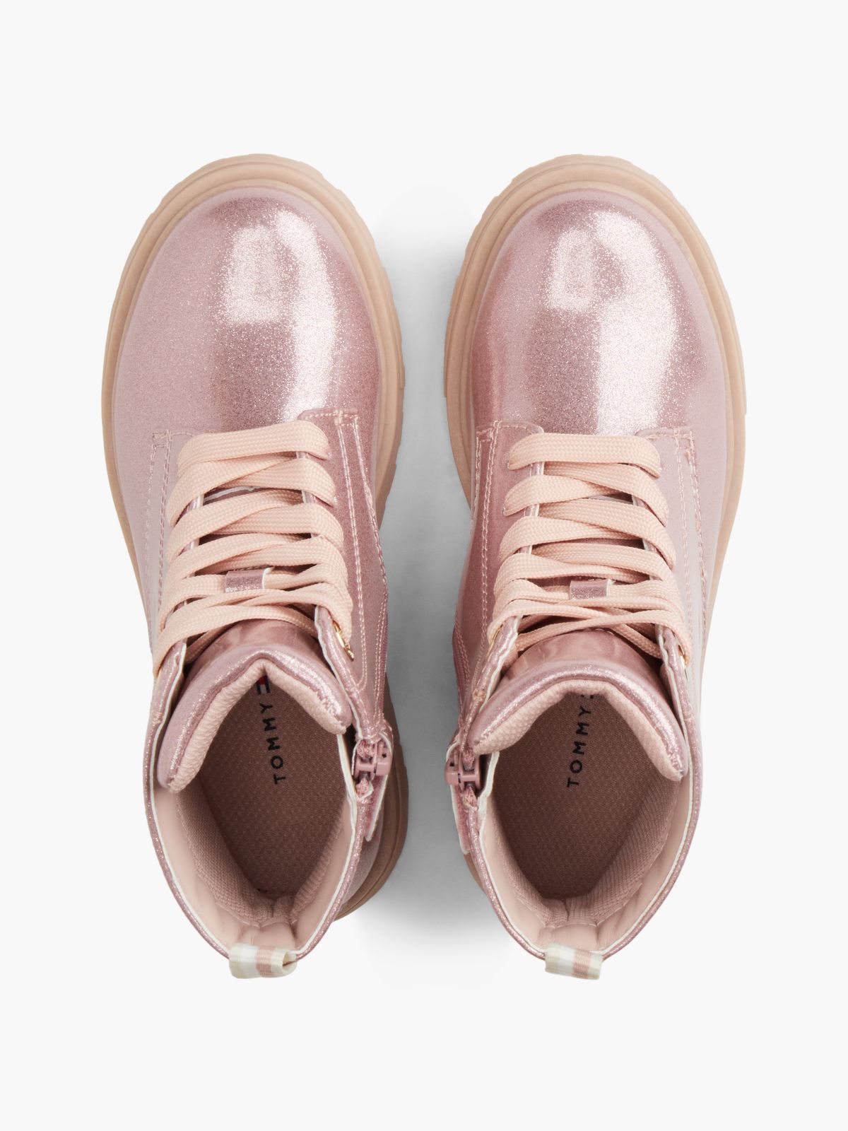 Patent Cleat Lace-Up Boots — Pink