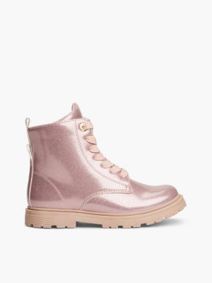 pink lakierowane sznurowane trapery z protektorem dla dziewczynki - tommy hilfiger
