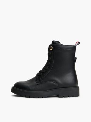 schwarz lace-up schnürstiefel mit global-streifen für mädchen - tommy hilfiger