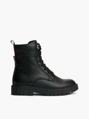 black lace-up schnürstiefel mit global-streifen für mädchen - tommy hilfiger