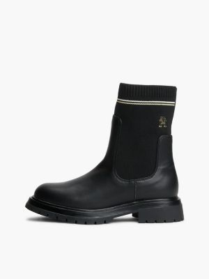 schwarz chelsea-boots mit strick-schaft für mädchen - tommy hilfiger