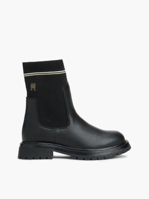 black chelsea-boots mit strick-schaft für mädchen - tommy hilfiger