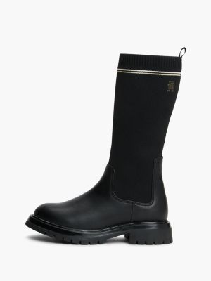 schwarz chelsea-boots mit hohem strick-schaft für mädchen - tommy hilfiger