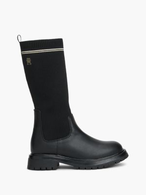 black chelsea-boots mit hohem strick-schaft für mädchen - tommy hilfiger