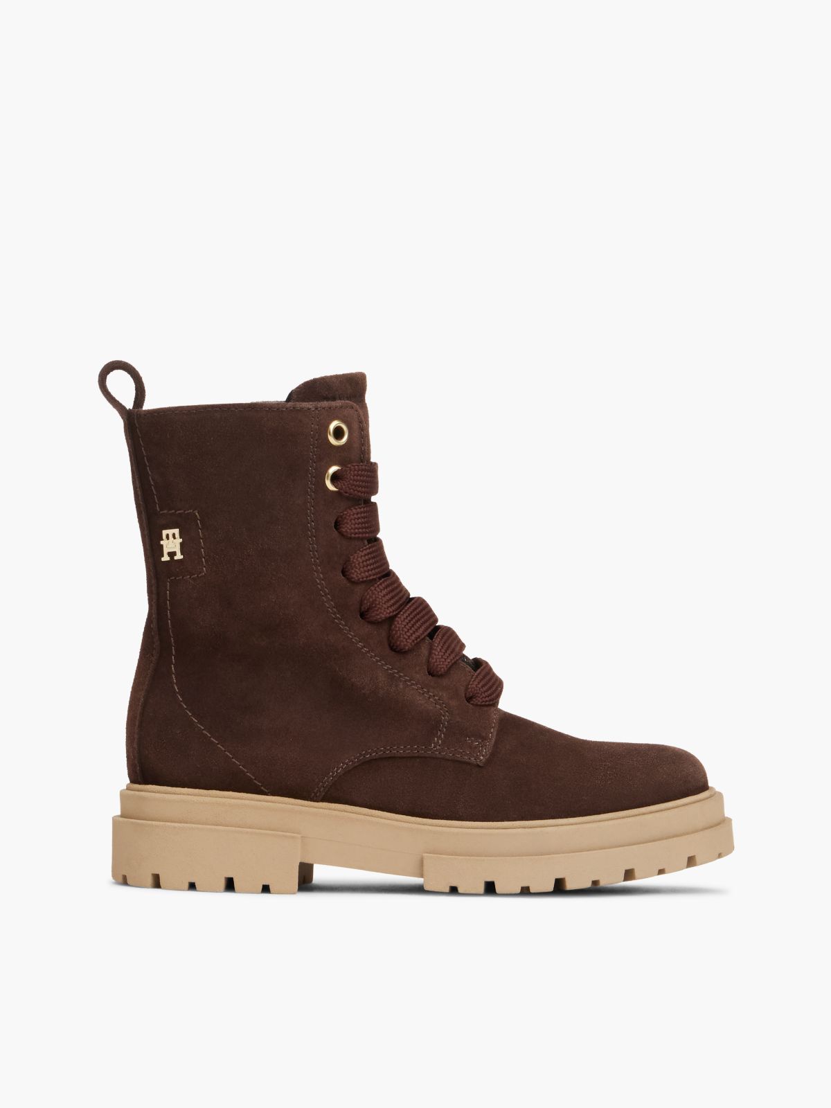 Suede TH Monogram Cleat Lace-Up Boots — Brown