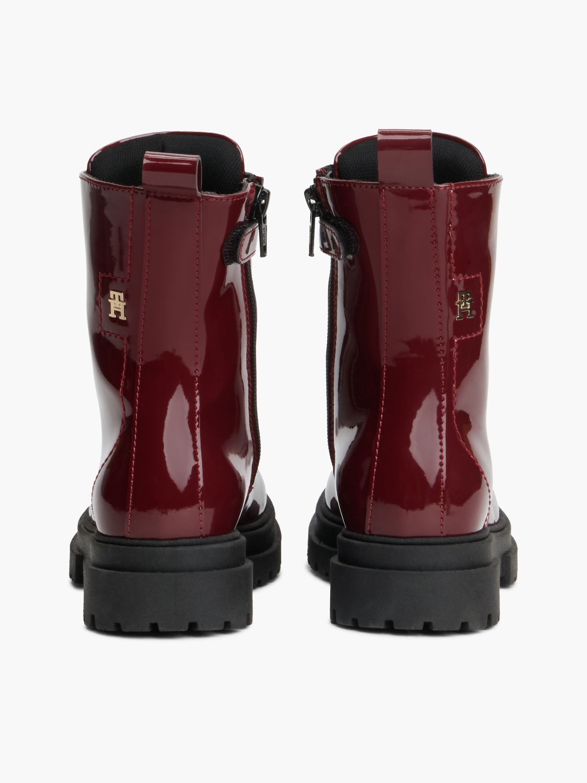 Patent Cleat Lace-Up Boots — Red