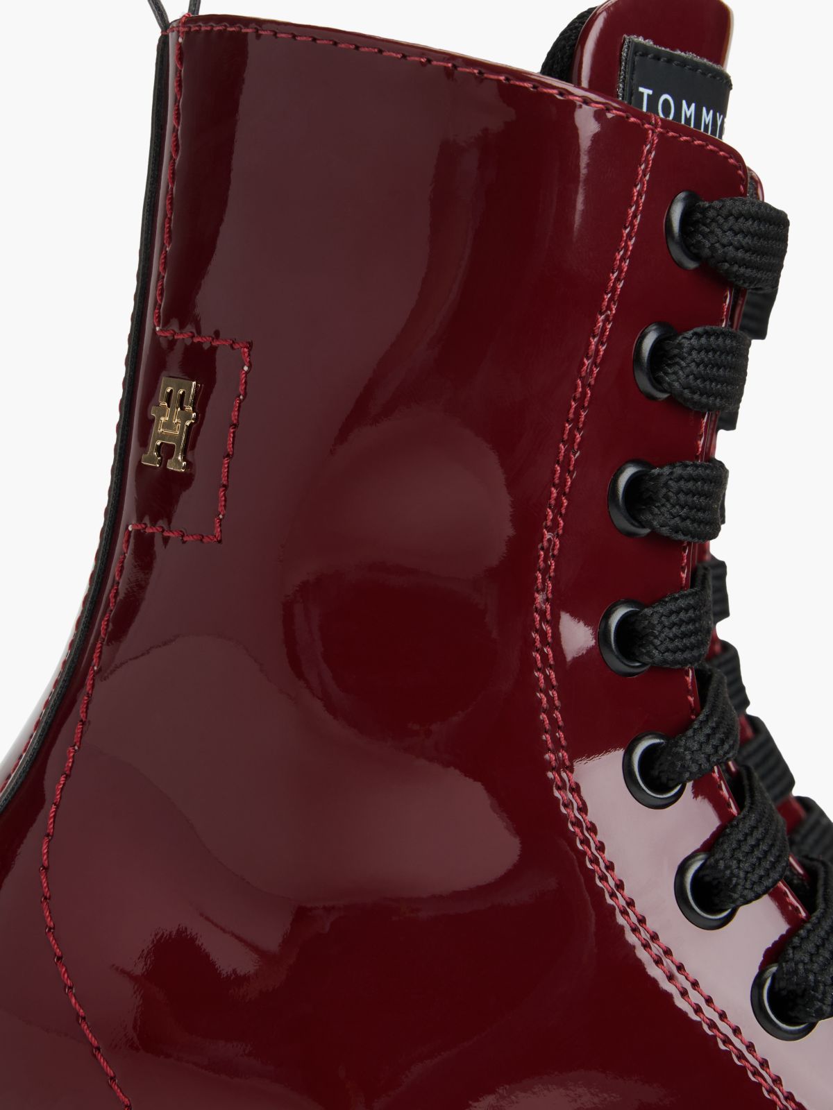 Patent Cleat Lace-Up Boots — Red