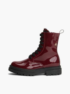 red patent cleat lace-up boots for girls tommy hilfiger