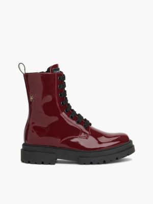 red patent cleat lace-up boots for girls tommy hilfiger