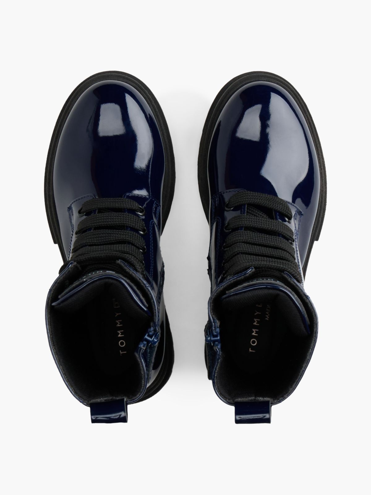 Patent Cleat Lace-Up Boots — Blue