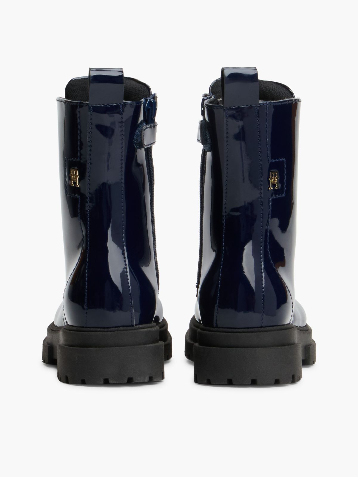 Patent Cleat Lace-Up Boots — Blue